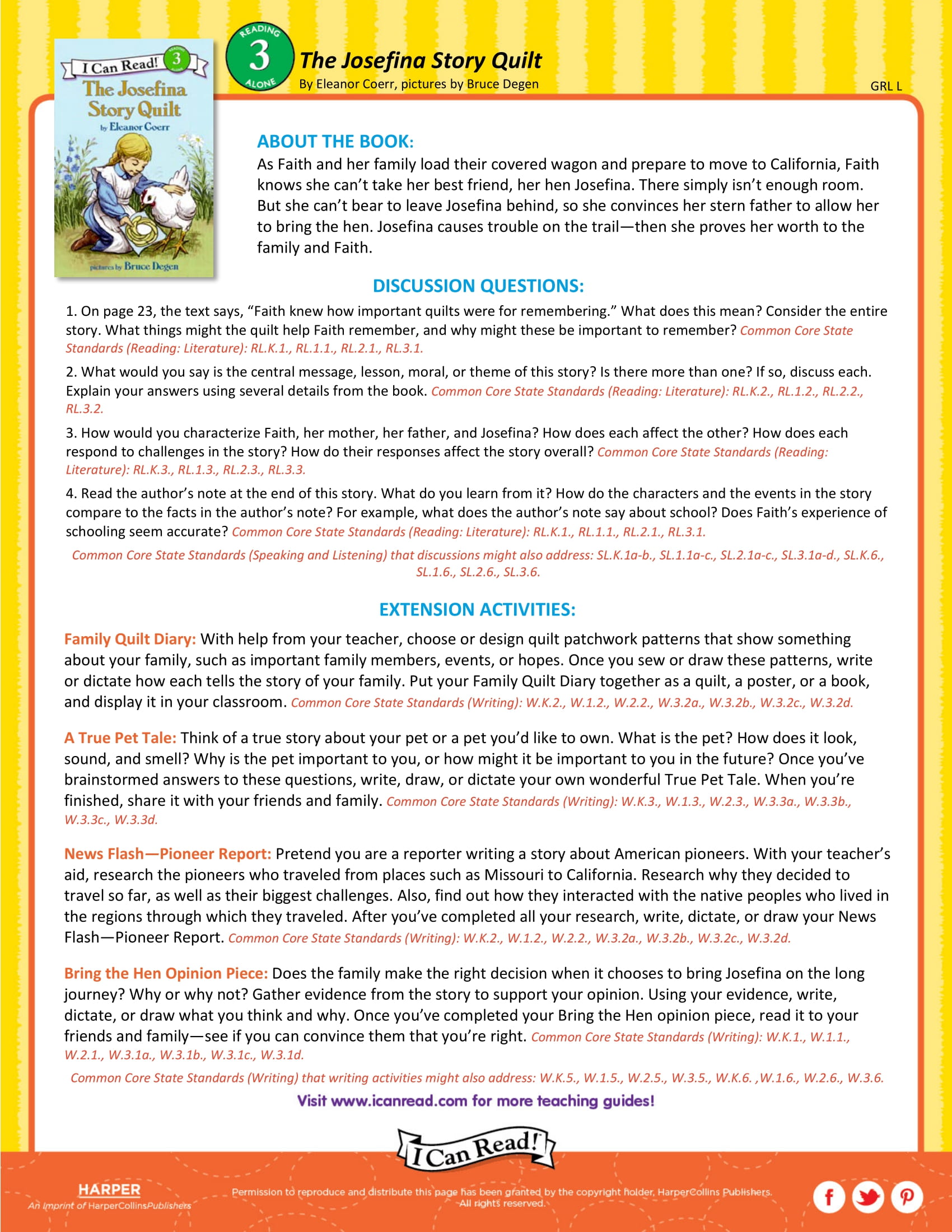 The Josefina Story Quilt – Teacher’s Guide