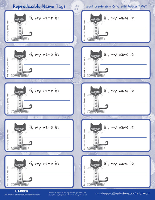 Pete The Cat And His Four Groovy Buttons Name s